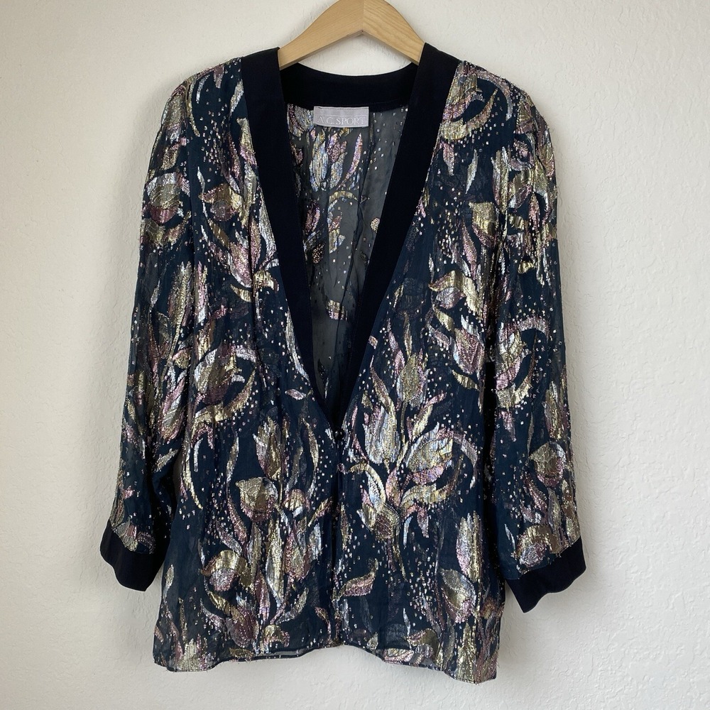 Vtg 16w Kimono Jacket Floral Sheer Fairy Metallic Gold Pink Whimsigoth Artsy